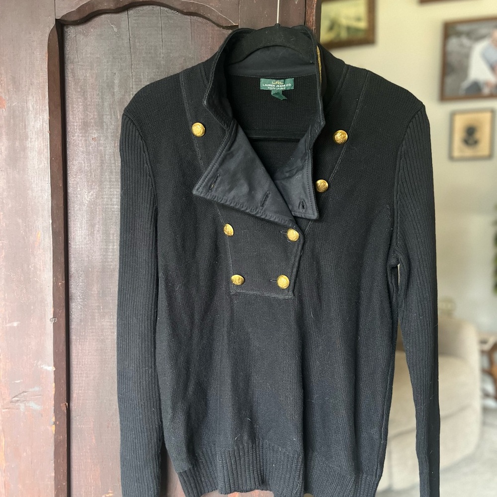 Ralph Lauren Black Sweater with Gold Accents
